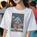 シーズー Tシャツ レディース 犬ファン 半袖 春夏 犬柄 プリント カジュアル かわいい 人間用 個性派 ここだけのデザイン 面白 雨 シーズー レインコート