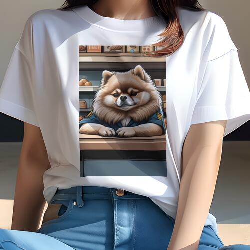 ポメラニアン Tシャツ レディース 犬ファン 半袖 春夏 犬柄 プリント カジュアル かわいい 人間用 個性派 ここだけのデザイン 面白 制服 ポメラニアン