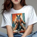 ボストンテリア Tシャツ レディース 犬ファン 半袖 春夏 犬柄 プリント カジュアル かわいい 人間用 個性派 ここだけのデザイン 面白 スーツ ボストンテリ...