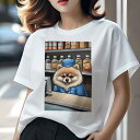 ポメラニアン Tシャツ レディース 犬ファン 半袖 春夏 犬柄 プリント カジュアル かわいい 人間用 個性派 ここだけのデザイン 面白 帽子 ポメラニアン 制服 店員 棚