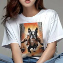ボストンテリア Tシャツ レディース 犬ファン 半袖 春夏 犬柄 プリント カジュアル かわいい 人間用 個性派 ここだけのデザイン 面白 コート ボストンテリ...