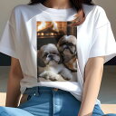 シーズー Tシャツ レディース 犬ファン 半袖 春夏 犬柄 プリント カジュアル かわいい 人間用 個性派 ここだけのデザイン 面白 暖炉 シーズー 炎 毛布