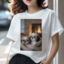 シーズー Tシャツ レディース 犬ファン 半袖 春夏 犬柄 プリント カジュアル かわいい 人間用 個性派 ここだけのデザイン 面白 暖炉 シーズー 毛布 冬 暖かい