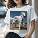 ボルゾイ Tシャツ レディース 犬ファン 半袖 春夏 犬柄 プリント カジュアル かわいい 人間用 個性派 ここだけのデザイン 面白 スーツ ボルゾイ ネクタイ 砂漠 ビジネス