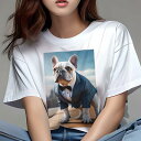 フレンチブルドッグ Tシャツ レディース 犬ファン 半袖 春夏 犬柄 プリント カジュアル かわいい 人間用 個性派 ここだけのデザイン 面白 スーツ フレンチ...