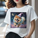 チャウチャウ Tシャツ レディース 犬ファン 半袖 春夏 犬柄 プリント カジュアル かわいい 人間用 個性派 ここだけのデザイン 面白 月 チャウチャウ 星 雲 帽子
