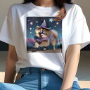 ポメラニアン Tシャツ レディース 犬ファン 半袖 春夏 犬柄 プリント カジュアル かわいい 人間用 個性派 ここだけのデザイン 面白 星 ポメラニアン 帽子 フリル