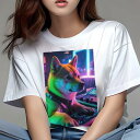 柴犬 Tシャツ レディース 犬ファン 半袖 春夏 犬柄 プリント カジュアル かわいい 人間用 個性派 ここだけのデザイン 面白 ネオン 柴犬 DJ ヘッドホン ミキサー