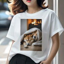 柴犬 Tシャツ レディース 犬ファン 半袖 春夏 犬柄 プリント カジュアル かわいい 人間用 個性派 ここだけのデザイン 面白 暖炉 柴犬 毛布 床