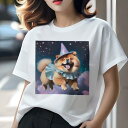 チャウチャウ Tシャツ レディース 犬ファン 半袖 春夏 犬柄 プリント カジュアル かわいい 人間用 個性派 ここだけのデザイン 面白 星 チャウチャウ 雲 帽子