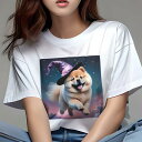 チャウチャウ Tシャツ レディース 犬ファン 半袖 春夏 犬柄 プリント カジュアル かわいい 人間用 個性派 ここだけのデザイン 面白 魔法使いの帽子 チャウチャウ 星 雲