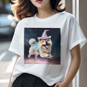チャウチャウ Tシャツ レディース 犬ファン 半袖 春夏 犬柄 プリント カジュアル かわいい 人間用 個性派 ここだけのデザイン 面白 魔法使いの帽子 チャウチャウ 星空