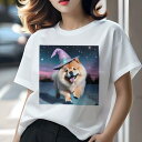 チャウチャウ Tシャツ レディース 犬ファン 半袖 春夏 犬柄 プリント カジュアル かわいい 人間用 個性派 ここだけのデザイン 面白 魔法使いの帽子 チャウチャウ 星空 雪道