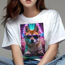 柴犬 Tシャツ レディース 犬ファン 半袖 春夏 犬柄 プリント カジュアル かわいい 人間用 個性派 ここだけのデザイン 面白 DJ 柴犬 ヘッドホン サングラス ネオン