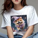 チャウチャウ Tシャツ レディース 犬ファン 半袖 春夏 犬柄 プリント カジュアル かわいい 人間用 個性派 ここだけのデザイン 面白 魔法使いの帽子 チャウチャウ 星 キュート ファンタジー