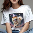チャウチャウ Tシャツ レディース 犬ファン 半袖 春夏 犬柄 プリント カジュアル かわいい 人間用 個性派 ここだけのデザイン 面白 魔法使いの帽子 チャウチャウ 星空 雲