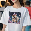 チャウチャウ Tシャツ レディース 犬ファン 半袖 春夏 犬柄 プリント カジュアル かわいい 人間用 個性派 ここだけのデザイン 面白 魔法使いの帽子 チャウチャウ 星空 雲