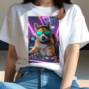 柴犬 Tシャツ レディース 犬ファン 半袖 春夏 犬柄 プリント カジュアル かわいい 人間用 個性派 ここだけのデザイン 面白 DJ 柴犬 ヘッドホン サングラス ネオン