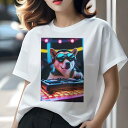 柴犬 Tシャツ レディース 犬ファン 半袖 春夏 犬柄 プリント カジュアル かわいい 人間用 個性派 ここだけのデザイン 面白 DJ 柴犬 ターンテーブル サングラス ヘッドホン
