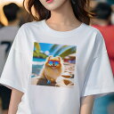 ポメラニアン Tシャツ レディース 犬ファン 半袖 春夏 犬柄 プリント カジュアル かわいい 人間用 個性派 ここだけのデザイン 面白 ビーチ ポメラニアン 海 夏 休暇