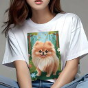 ポメラニアン Tシャツ レディース 犬ファン 半袖 春夏 犬柄 プリント カジュアル かわいい 人間用 個性派 ここだけのデザイン 面白 花 ポメラニアン 蝶 木