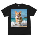 コーギー Tシャツ メンズ キッズ 犬ファン 半袖 春夏 犬柄 プリント カジュアル かわいい 人間用 個性派 ここだけのデザイン 面白 海 コーギー ビーチ 波 夏
