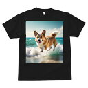 コーギー Tシャツ メンズ キッズ 犬ファン 半袖 春夏 犬柄 プリント カジュアル かわいい 人間用 個性派 ここだけのデザイン 面白 海 コーギー 波 ビーチ 夏