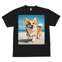 コーギー Tシャツ メンズ キッズ 犬ファン 半袖 春夏 犬柄 プリント カジュアル かわいい 人間用 個性派 ここだけのデザイン 面白 ビーチ コーギー 海 砂浜 夏