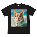 コーギー Tシャツ メンズ キッズ 犬ファン 半袖 春夏 犬柄 プリント カジュアル かわいい 人間用 個性派 ここだけのデザイン 面白 ビーチ コーギー 海 波 夏