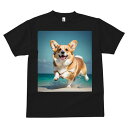 コーギー Tシャツ メンズ キッズ 犬ファン 半袖 春夏 犬柄 プリント カジュアル かわいい 人間用 個性派 ここだけのデザイン 面白 ビーチ コーギー 海 砂浜 夏