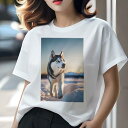 シベリアンハスキー Tシャツ レディース 犬ファン 半袖 春夏 犬柄 プリント カジュアル かわいい 人間用 個性派 ここだけのデザイン 面白 雪 シベリアンハ...