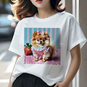 ポメラニアン Tシャツ レディース 犬ファン 半袖 春夏 犬柄 プリント カジュアル かわいい 人間用 個性派 ここだけのデザイン 面白 イチゴ ポメラニアン リボン チェック柄 ワンピース
