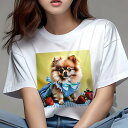 ポメラニアン Tシャツ レディース 犬ファン 半袖 春夏 犬柄 プリント カジュアル かわいい 人間用 個性派 ここだけのデザイン 面白 イチゴ ポメラニアン ...