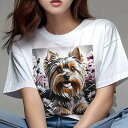 ヨークシャーテリア Tシャツ レディース 犬ファン 半袖 春夏 犬柄 プリント カジュアル かわいい 人間用 個性派 ここだけのデザイン 面白 花 ヨークシャー...