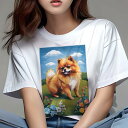 ポメラニアン Tシャツ レディース 犬ファン 半袖 春夏 犬柄 プリント カジュアル かわいい 人間用 個性派 ここだけのデザイン 面白 空 ポメラニアン 雲 ...