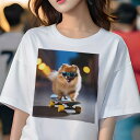 ポメラニアン Tシャツ レディース 犬ファン 半袖 春夏 犬柄 プリント カジュアル かわいい 人間用 個性派 ここだけのデザイン 面白 スケートボード ポメラ...