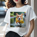 コーギー Tシャツ レディース 犬ファン 半袖 春夏 犬柄 プリント カジュアル かわいい 人間用 個性派 ここだけのデザイン 面白 雨 コーギー レインコート...