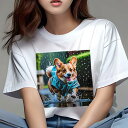 コーギー Tシャツ レディース 犬ファン 半袖 春夏 犬柄 プリント カジュアル かわいい 人間用 個性派 ここだけのデザイン 面白 雨 コーギー レインコート...
