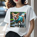 コーギー Tシャツ レディース 犬ファン 半袖 春夏 犬柄 プリント カジュアル かわいい 人間用 個性派 ここだけのデザイン 面白 雨 コーギー レインコート...