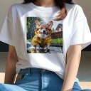 コーギー Tシャツ レディース 犬ファン 半袖 春夏 犬柄 プリント カジュアル かわいい 人間用 個性派 ここだけのデザイン 面白 雨 コーギー レインコート