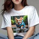 コーギー Tシャツ レディース 犬ファン 半袖 春夏 犬柄 プリント カジュアル かわいい 人間用 個性派 ここだけのデザイン 面白 雨 コーギー レインコート...