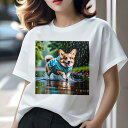 コーギー Tシャツ レディース 犬ファン 半袖 春夏 犬柄 プリント カジュアル かわいい 人間用 個性派 ここだけのデザイン 面白 雨 コーギー レインコート...