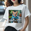 コーギー Tシャツ レディース 犬ファン 半袖 春夏 犬柄 プリント カジュアル かわいい 人間用 個性派 ここだけのデザイン 面白 雨 コーギー レインコート...