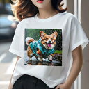 コーギー Tシャツ レディース 犬ファン 半袖 春夏 犬柄 プリント カジュアル かわいい 人間用 個性派 ここだけのデザイン 面白 雨 コーギー レインコート