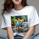 コーギー Tシャツ レディース 犬ファン 半袖 春夏 犬柄 プリント カジュアル かわいい 人間用 個性派 ここだけのデザイン 面白 雨 コーギー レインコート...