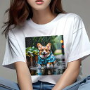 コーギー Tシャツ レディース 犬ファン 半袖 春夏 犬柄 プリント カジュアル かわいい 人間用 個性派 ここだけのデザイン 面白 雨 コーギー レインコート...
