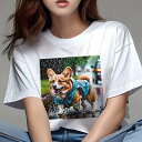 コーギー Tシャツ レディース 犬ファン 半袖 春夏 犬柄 プリント カジュアル かわいい 人間用 個性派 ここだけのデザイン 面白 雨 コーギー レインコート...