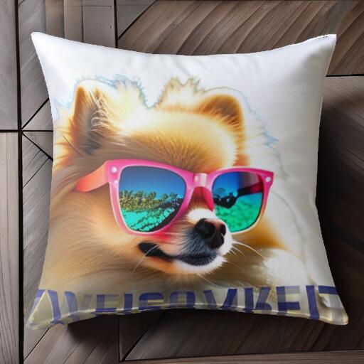 サングラス ポメラニアン 夏 海 リゾート クッションカバー 45×45cm アニマル柄 おしゃれ 可愛い クッション本体付き 正方形 犬ファン