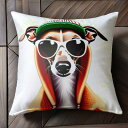 サングラス イタリアングレーハウンド 帽子 パーカー クッションカバー 45×45cm アニマル柄 おしゃれ 可愛い クッション本体付き 正方形 犬ファン