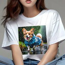 コーギー Tシャツ レディース 犬ファン 半袖 春夏 犬柄 プリント カジュアル かわいい 人間用 個性派 ここだけのデザイン 面白 雨 コーギー レインコート